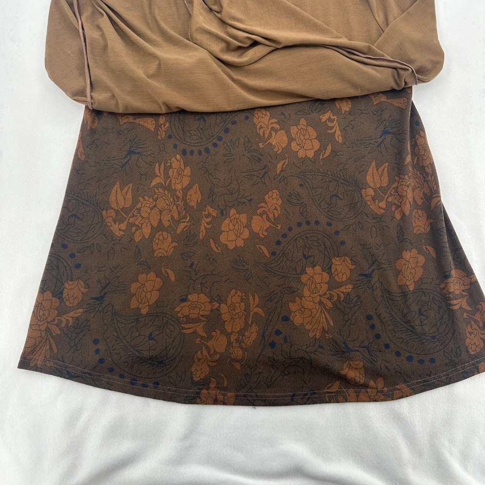 Reborn  Brown Tunic Top Floral Print Back Fall Lagonlook  Long Sleeve Women's XL - Picture 2 of 8
